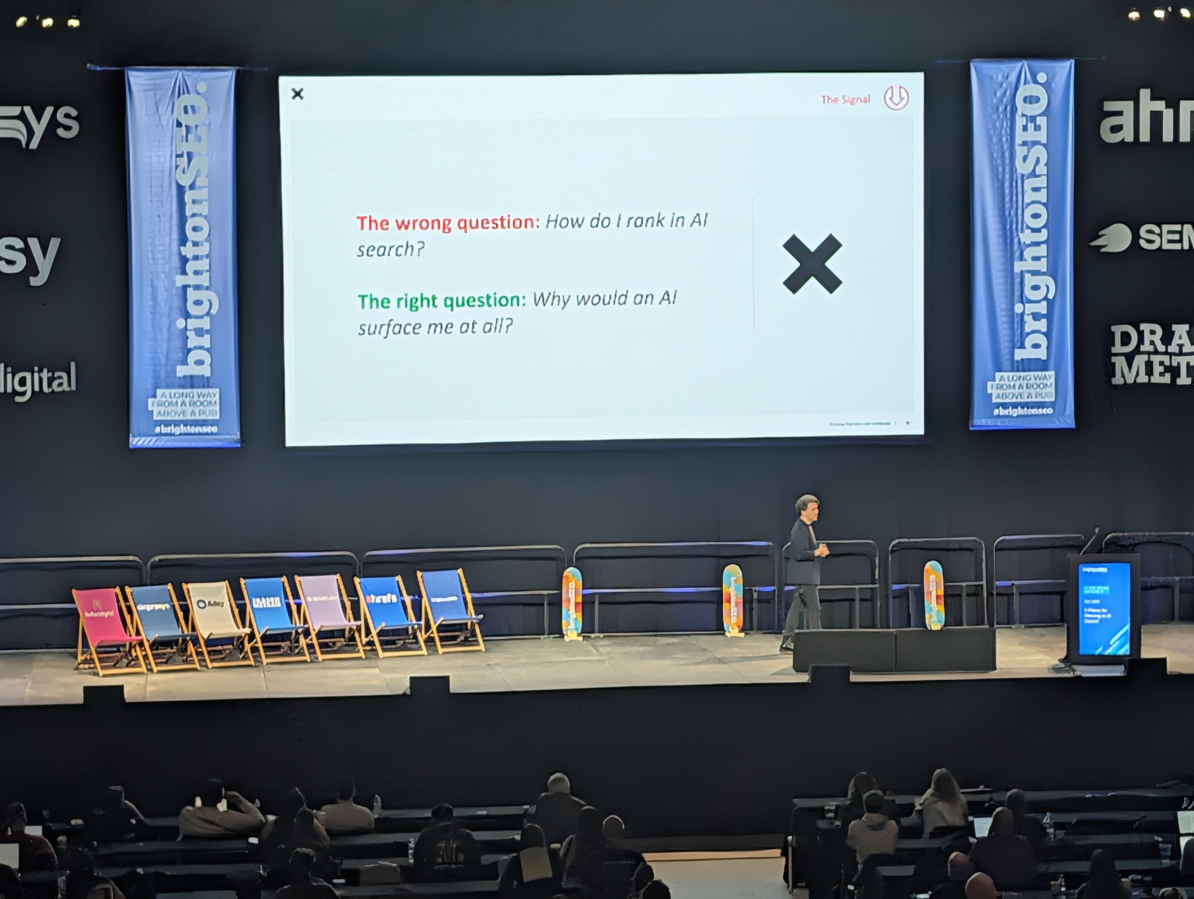 Dan Liddle's slide at brightonSEO April 2026 exploring why an AI system would choose to surface your brand